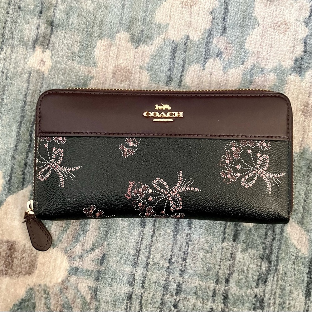 Coach Black and Brown Floral Wallet